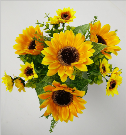 Heads Beauty Fake Sunflower Artificial Silk Flower Bouquet Home Floral Decor