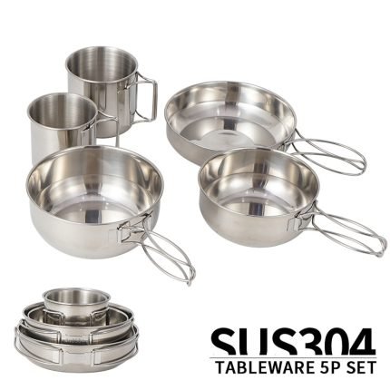 Ultra-light Stainless Steel Camping Cookware 5-piece Cup and Bowl