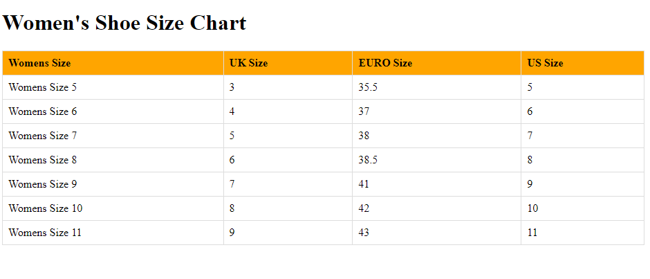 women shoe size