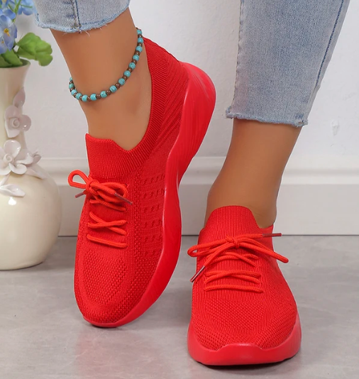 Red Women Mesh Breathable Casual Sneakers - Size 40
